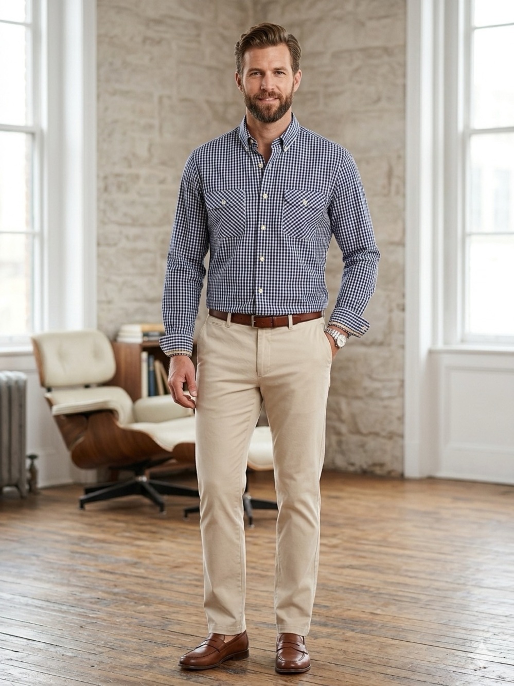 ROCHAS PARIS Vintage Fit Cotton Button Down Shirt Gingham‎ Medium Preppy